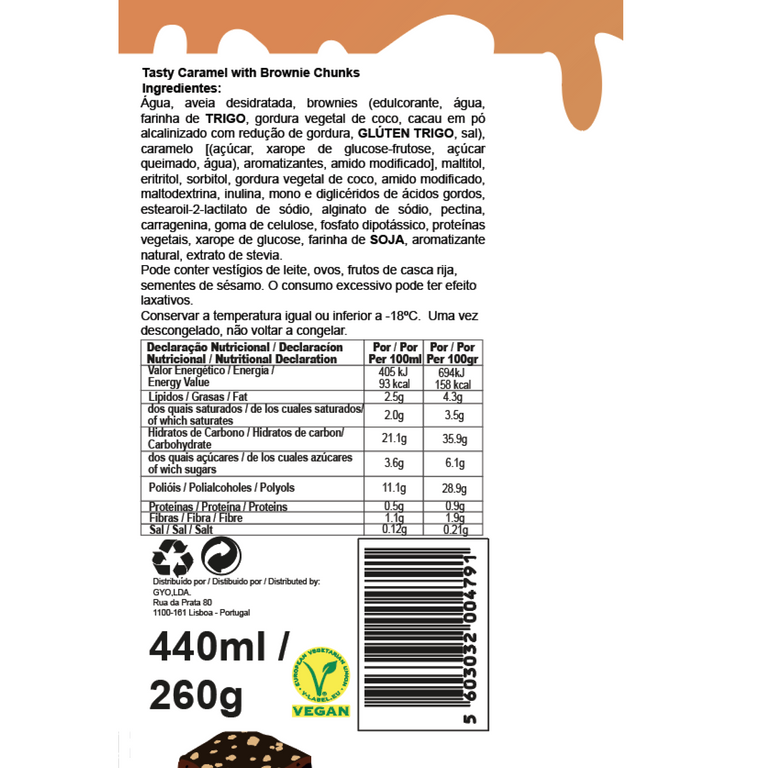 Caramel with Caramel ice cream packaging Nutrition Facts Label and ingredients 