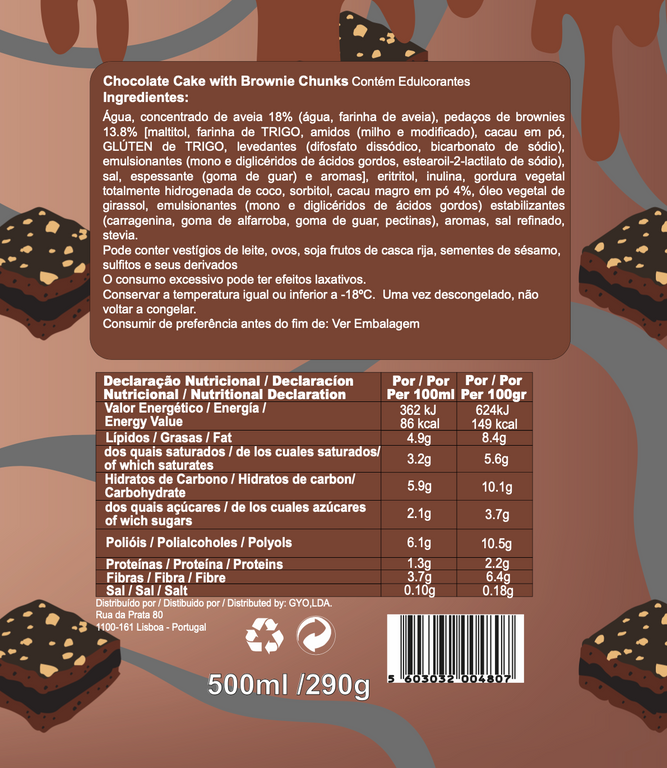 Swee Chocolate Cake with Brownies ice cream packaging Nutrition Facts Label and ingredients 
